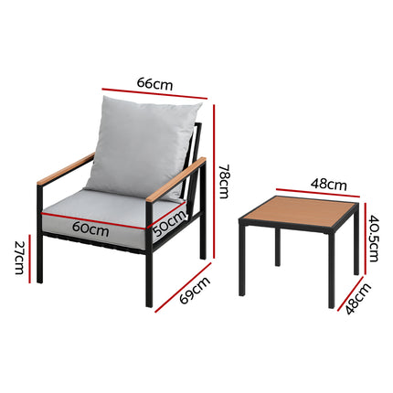Gardeon 3PC Outdoor Furniture Bistro Set Lounge Setting Chairs Table Patio Black.