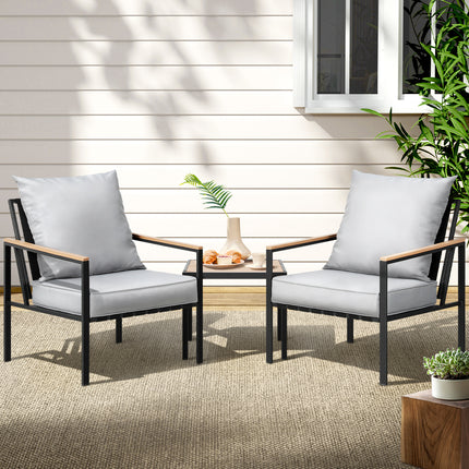 Gardeon 3PC Outdoor Furniture Bistro Set Lounge Setting Chairs Table Patio Black.