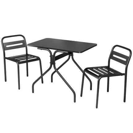 Gardeon 3PC Outdoor Bistro Set Patio Furniture Steel Table and Chairs Black.