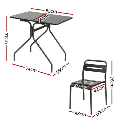 Gardeon 3PC Outdoor Bistro Set Patio Furniture Steel Table and Chairs Black.