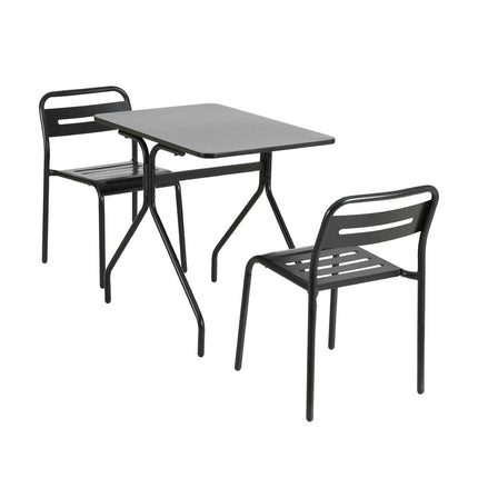 Gardeon 3PC Outdoor Bistro Set Patio Furniture Steel Table and Chairs Black.