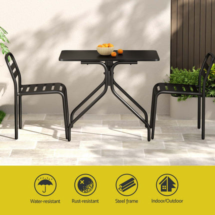 Gardeon 3PC Outdoor Bistro Set Patio Furniture Steel Table and Chairs Black.