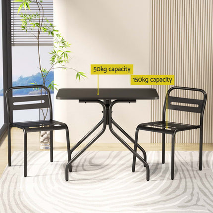 Gardeon 3PC Outdoor Bistro Set Patio Furniture Steel Table and Chairs Black.