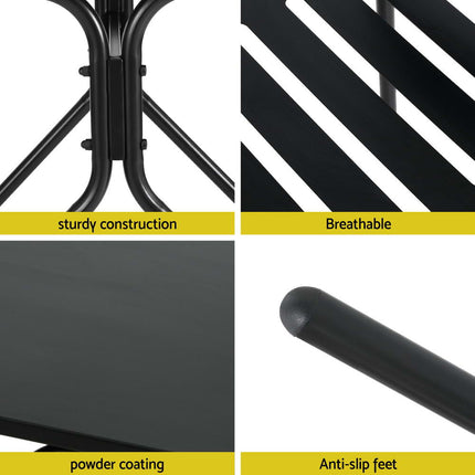 Gardeon 3PC Outdoor Bistro Set Patio Furniture Steel Table and Chairs Black.