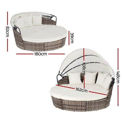 Gardeon Outdoor Day Bed Sun Lounge Setting Wicker Lounger Furniture Patio Beige Set of 3.