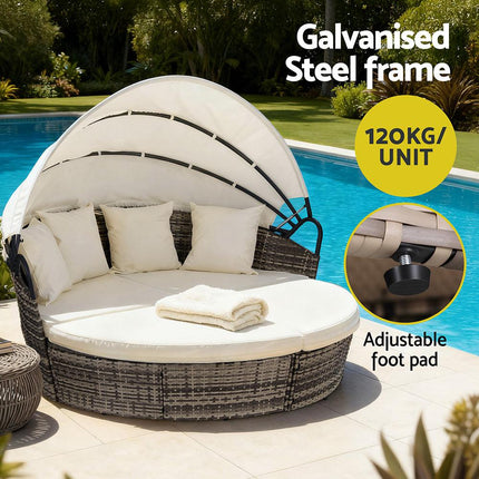Gardeon Outdoor Day Bed Sun Lounge Setting Wicker Lounger Furniture Patio Beige Set of 3.