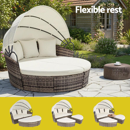 Gardeon Outdoor Day Bed Sun Lounge Setting Wicker Lounger Furniture Patio Beige Set of 3.