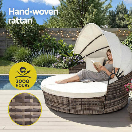 Gardeon Outdoor Day Bed Sun Lounge Setting Wicker Lounger Furniture Patio Beige Set of 3.