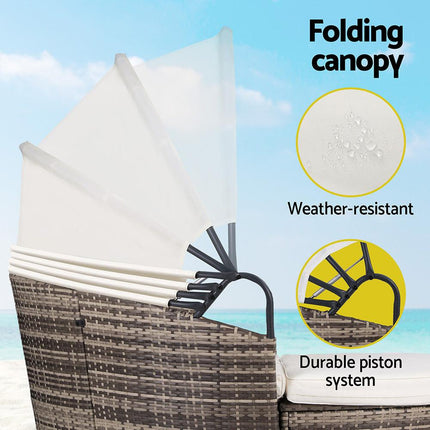 Gardeon Outdoor Day Bed Sun Lounge Setting Wicker Lounger Furniture Patio Beige Set of 3.