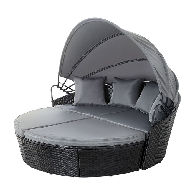 Gardeon Sun Lounge Setting Wicker Lounger Day Bed Outdoor Furniture Patio Black.