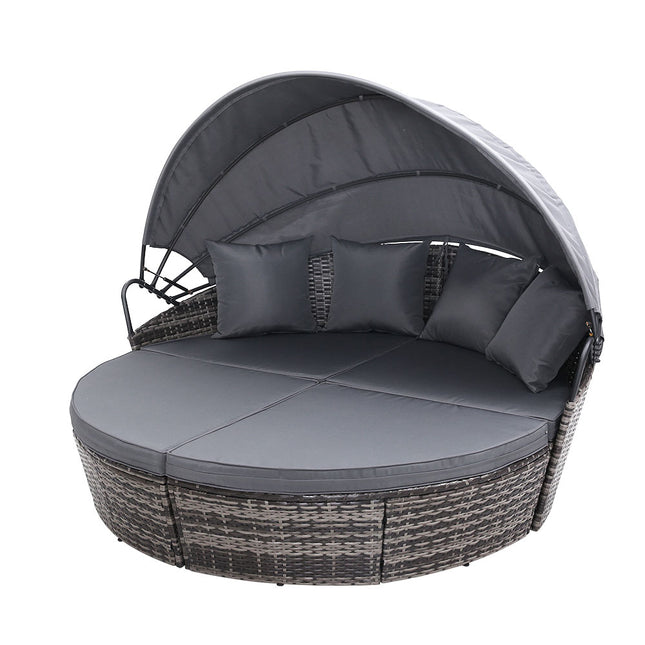 Gardeon Sun Lounge Setting Wicker Lounger Day Bed Outdoor Furniture Patio Grey.