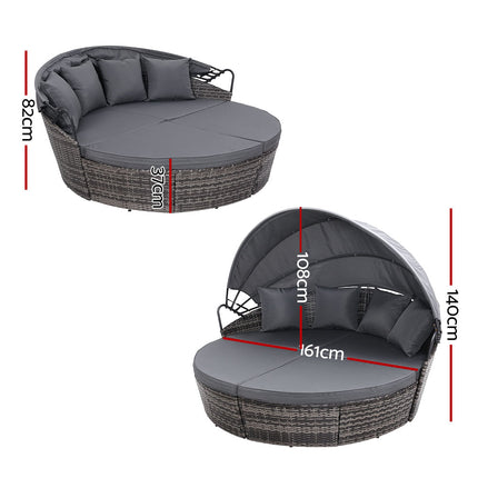 Gardeon Sun Lounge Setting Wicker Lounger Day Bed Outdoor Furniture Patio Grey.
