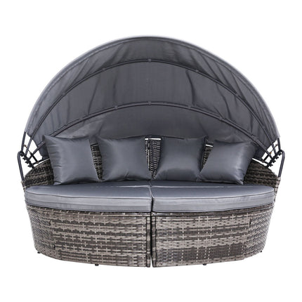 Gardeon Sun Lounge Setting Wicker Lounger Day Bed Outdoor Furniture Patio Grey.