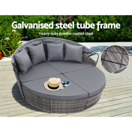 Gardeon Sun Lounge Setting Wicker Lounger Day Bed Outdoor Furniture Patio Grey.