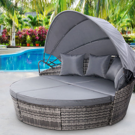 Gardeon Sun Lounge Setting Wicker Lounger Day Bed Outdoor Furniture Patio Grey.