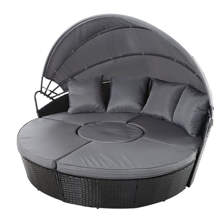 Gardeon Sun Lounge Setting Wicker Lounger Day Bed Patio Outdoor Furniture Black.