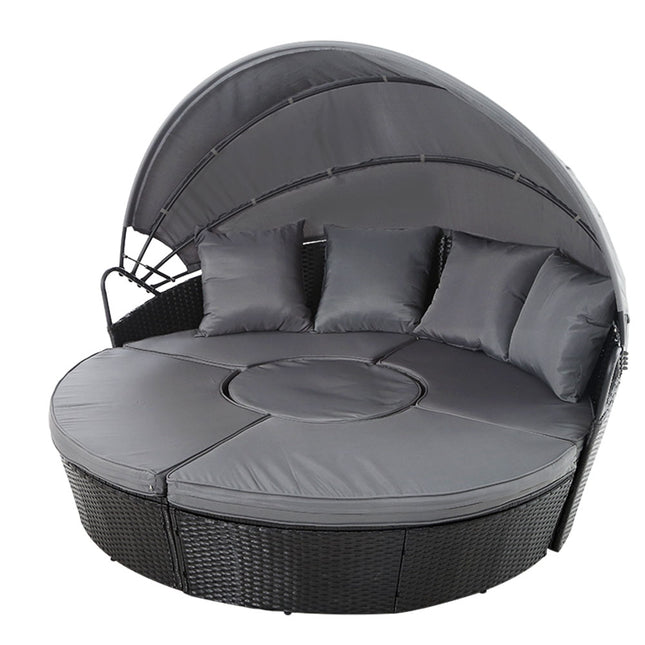 Gardeon Sun Lounge Setting Wicker Lounger Day Bed Patio Outdoor Furniture Black.