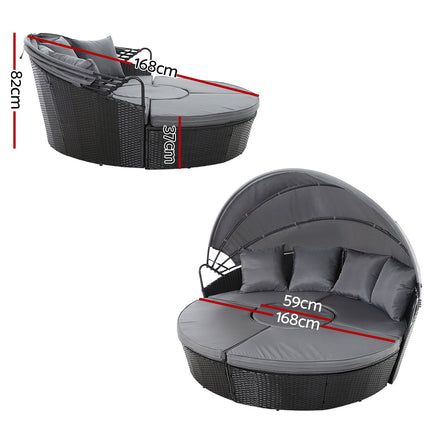 Gardeon Sun Lounge Setting Wicker Lounger Day Bed Patio Outdoor Furniture Black.