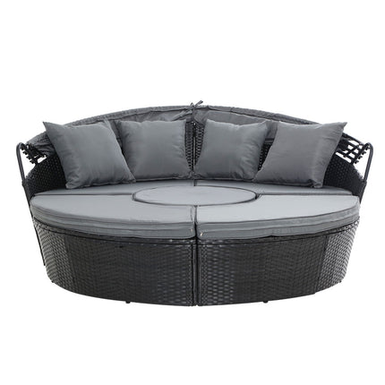 Gardeon Sun Lounge Setting Wicker Lounger Day Bed Patio Outdoor Furniture Black.