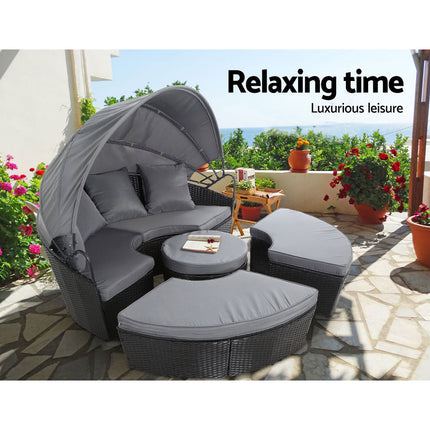 Gardeon Sun Lounge Setting Wicker Lounger Day Bed Patio Outdoor Furniture Black.
