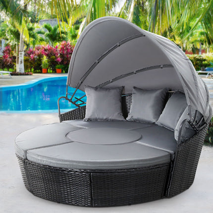 Gardeon Sun Lounge Setting Wicker Lounger Day Bed Patio Outdoor Furniture Black.