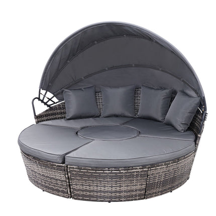 Gardeon Sun Lounge Setting Wicker Lounger Day Bed Patio Outdoor Furniture Grey.