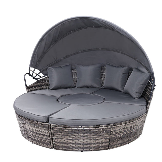 Gardeon Sun Lounge Setting Wicker Lounger Day Bed Patio Outdoor Furniture Grey.