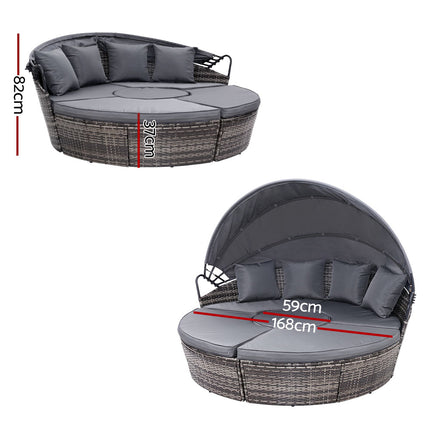 Gardeon Sun Lounge Setting Wicker Lounger Day Bed Patio Outdoor Furniture Grey.