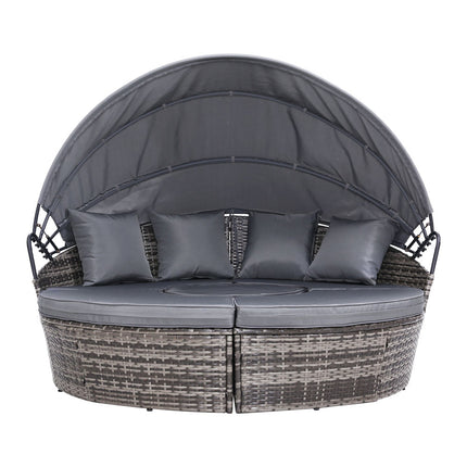Gardeon Sun Lounge Setting Wicker Lounger Day Bed Patio Outdoor Furniture Grey.