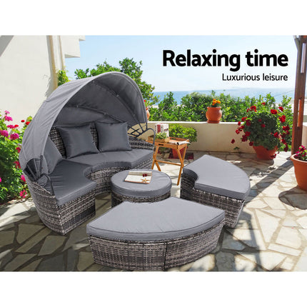 Gardeon Sun Lounge Setting Wicker Lounger Day Bed Patio Outdoor Furniture Grey.