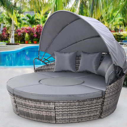 Gardeon Sun Lounge Setting Wicker Lounger Day Bed Patio Outdoor Furniture Grey.