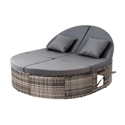 Gardeon Outdoor Day Bed Sun Lounge Setting Wicker Lounger Patio Furniture w/ Retractable Side Tray.