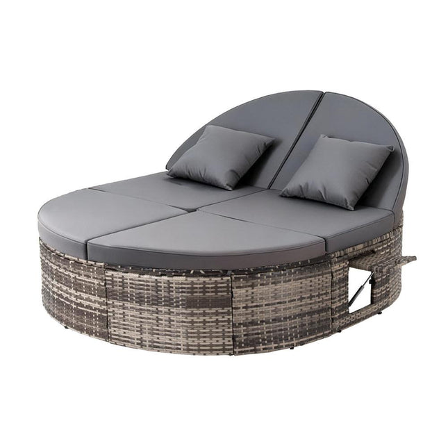 Gardeon Outdoor Day Bed Sun Lounge Setting Wicker Lounger Patio Furniture w/ Retractable Side Tray.