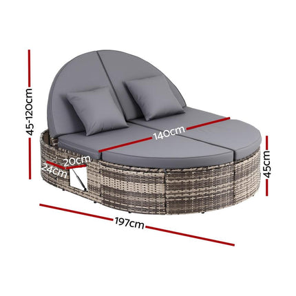Gardeon Outdoor Day Bed Sun Lounge Setting Wicker Lounger Patio Furniture w/ Retractable Side Tray.