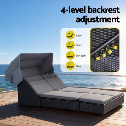 Gardeon Outdoor Day Bed Sun Lounge Setting Wicker Lounger Patio Furniture.
