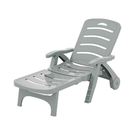 Gardeon Sun Lounger Folding Lounge Chair Wheels Patio Outdoor Furniture Grey.