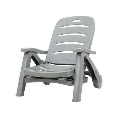 Gardeon Sun Lounger Folding Lounge Chair Wheels Patio Outdoor Furniture Grey.