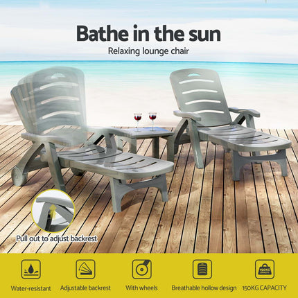 Gardeon Sun Lounger Folding Lounge Chair Wheels Patio Outdoor Furniture Grey.