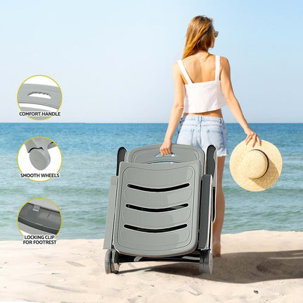 Gardeon Sun Lounger Folding Lounge Chair Wheels Patio Outdoor Furniture Grey.