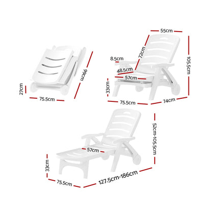 Gardeon Sun Lounger Folding Chaise Lounge Chair Wheels Patio Outdoor Furniture.