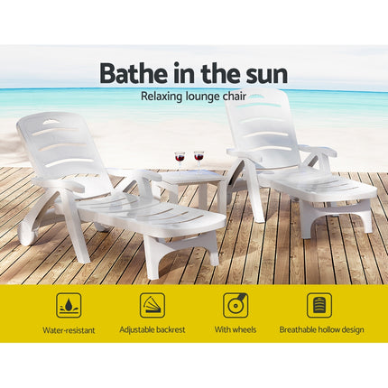 Gardeon Sun Lounger Folding Chaise Lounge Chair Wheels Patio Outdoor Furniture.