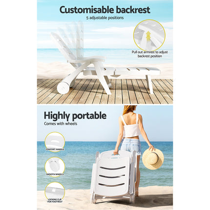 Gardeon Sun Lounger Folding Chaise Lounge Chair Wheels Patio Outdoor Furniture.