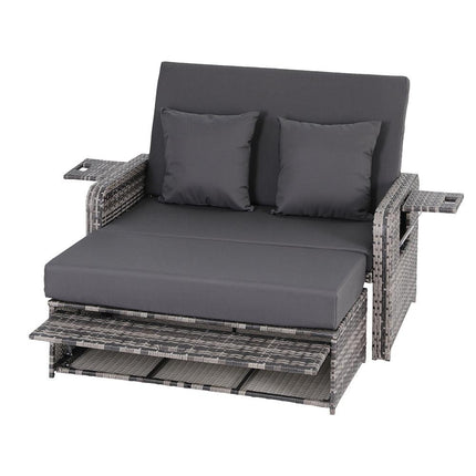 Gardeon Outdoor Day Bed Sun Lounge Setting Wicker Lounger Patio Furniture Grey.