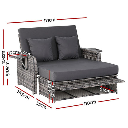 Gardeon Outdoor Day Bed Sun Lounge Setting Wicker Lounger Patio Furniture Grey.