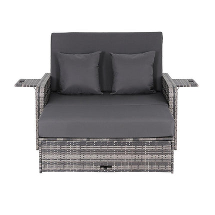 Gardeon Outdoor Day Bed Sun Lounge Setting Wicker Lounger Patio Furniture Grey.