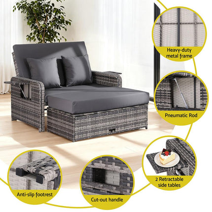 Gardeon Outdoor Day Bed Sun Lounge Setting Wicker Lounger Patio Furniture Grey.