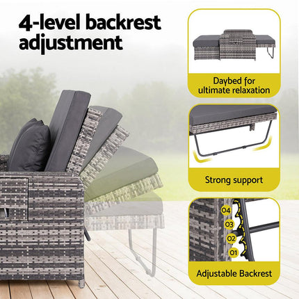 Gardeon Outdoor Day Bed Sun Lounge Setting Wicker Lounger Patio Furniture Grey.
