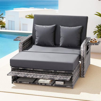 Gardeon Outdoor Day Bed Sun Lounge Setting Wicker Lounger Patio Furniture Grey.