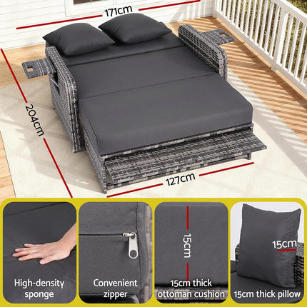 Gardeon Outdoor Day Bed Sun Lounge Setting Wicker Lounger Patio Furniture Grey.
