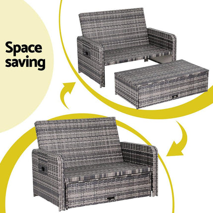 Gardeon Outdoor Day Bed Sun Lounge Setting Wicker Lounger Patio Furniture Grey.